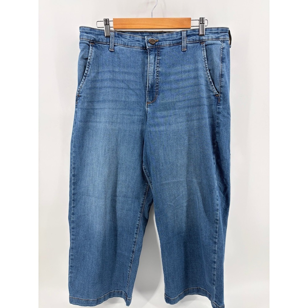 Ella Moss Jeans, Wide Leg Cropped, Mid-Rise Blue Medium Wash Stretch, Size 14